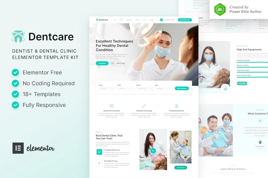Dentcare - Template Kit Elementor para dentistas y clínicas dentales