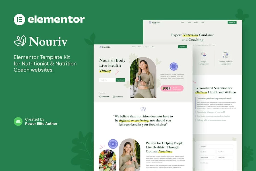 Nouriv ? Template Kit Elementor para instructores de nutrición y nutricionista