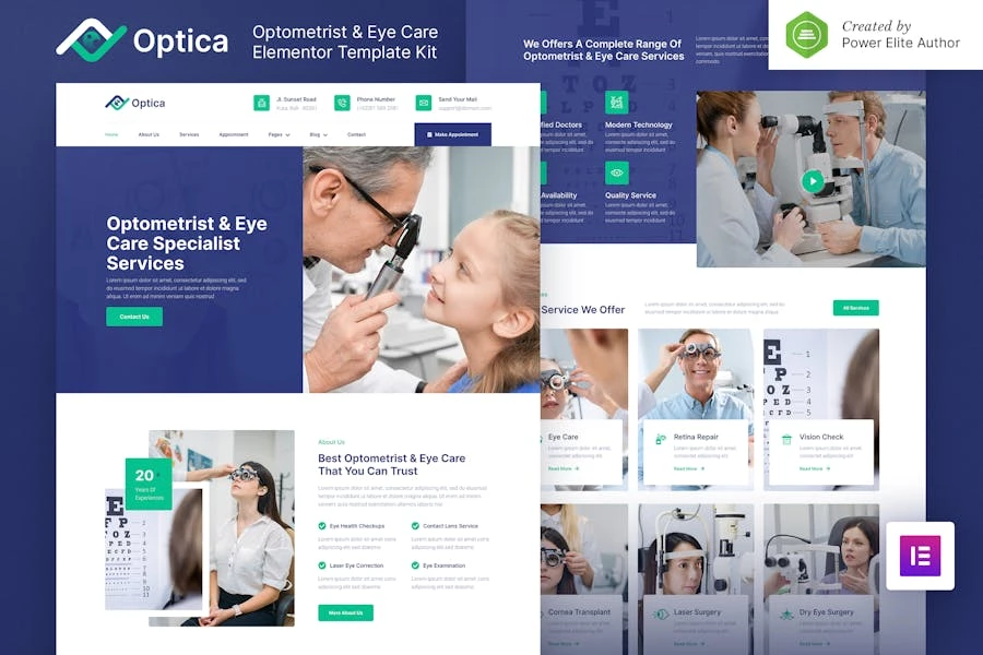 Optica ? Kit de plantillas Elementor para optometristas y cuidado de los ojos
