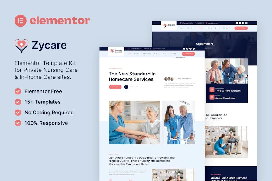 Zycare ? Template Kit Elementor para Agencia privadas de atención domiciliaria y enfermería privada