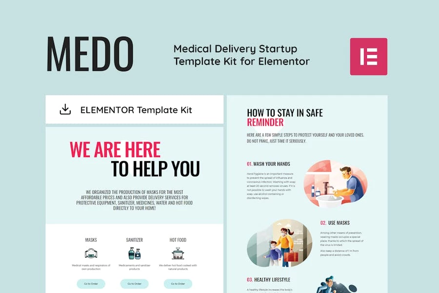 MEDO - Kit de plantillas Elementor para empresas emergentes de prestación de servicios médicos