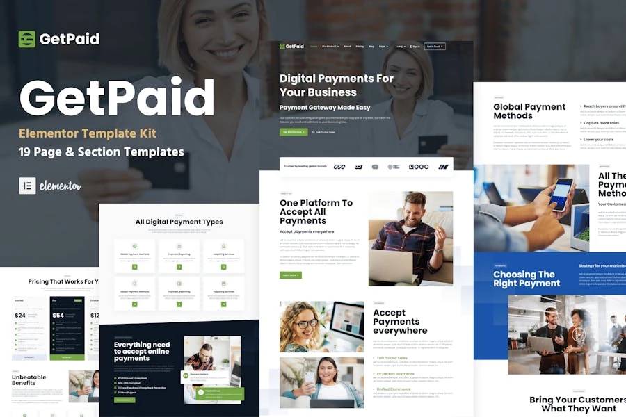 GetPaid - Template Kit Elementor para WordPress para pasarela de pago y servicios de tecnología financiera