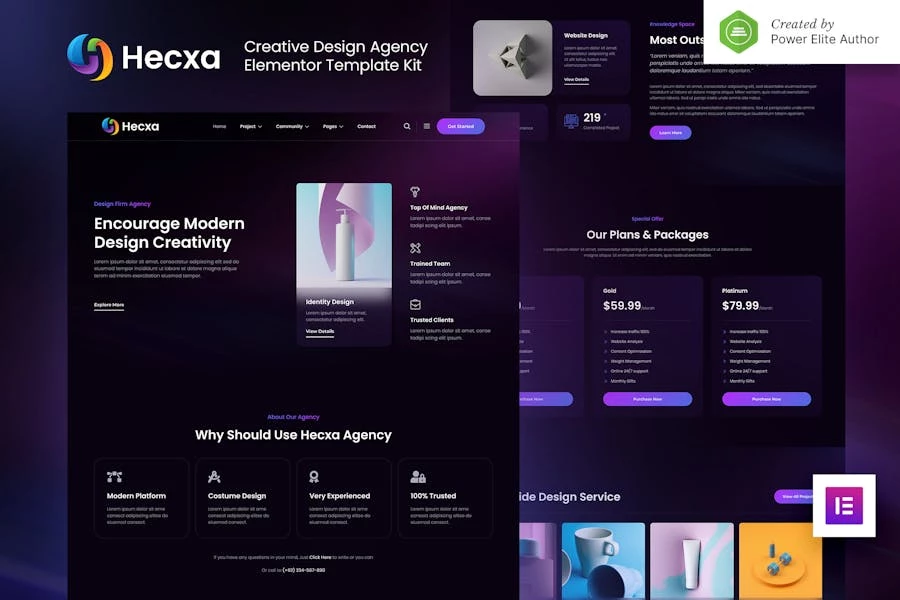 Hecxa ? Kit de plantillas Elementor para Agencia de Diseño Creativo