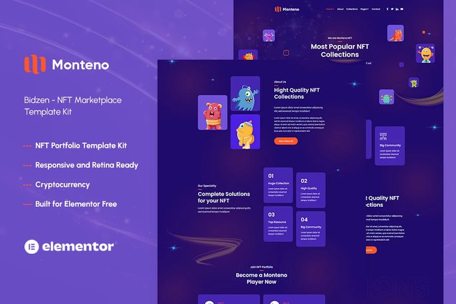 Monteno - Template Kit de Elementor de Porfolio NFT