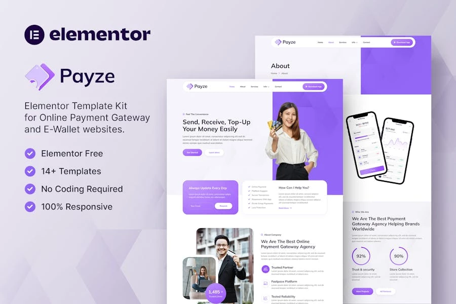 Payze - Template Kit Elementor de pasarela de pago en línea y monedero electrónico