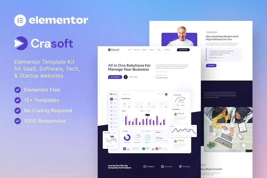 Crasoft: Template Kit Elementor para empresas emergentes de SaaS y tecnología