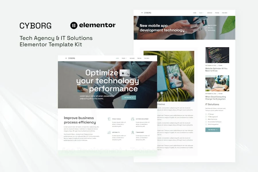Cyborg - Template Kit Elementor para Agencia de tecnología y soluciones de TI