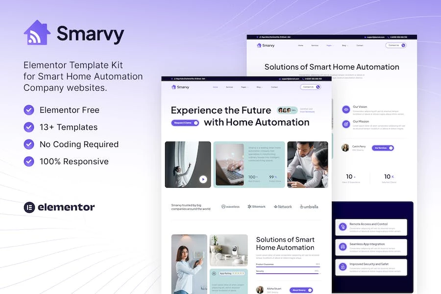 Smarvy ? Kit de plantillas Elementor para empresas de automatización del hogar inteligente