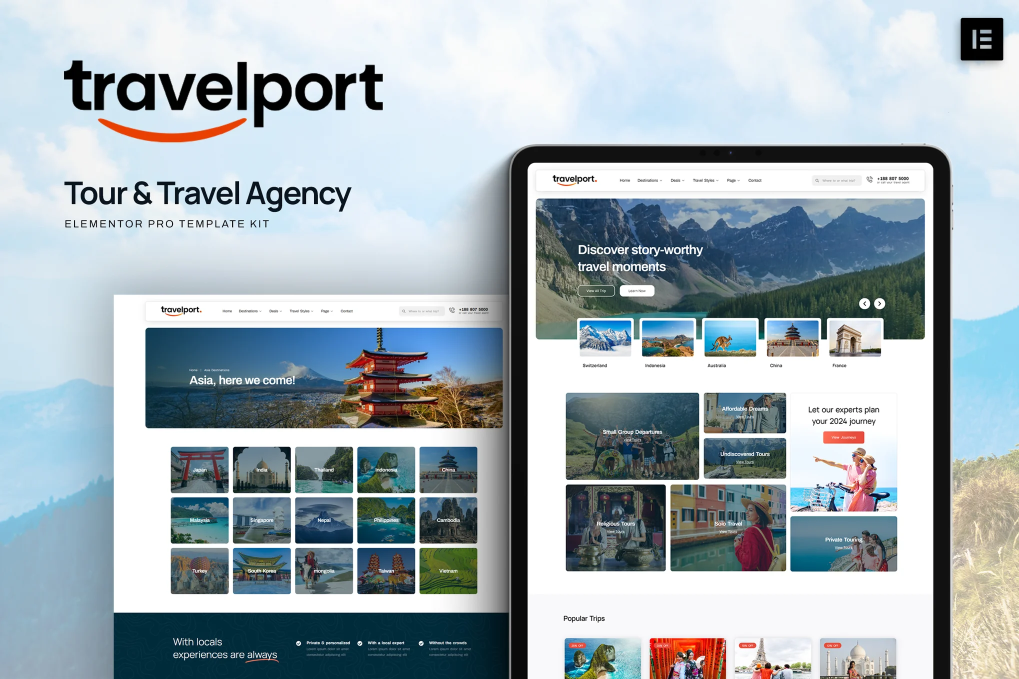 Travelport - Kit de plantillas Elementor Pro para agencias de viajes y viajes