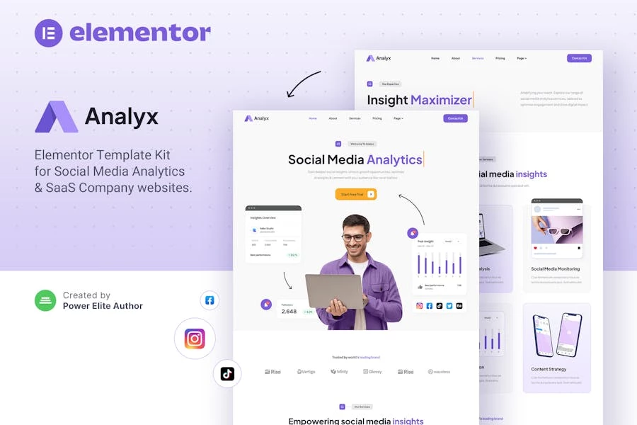 Analyx ? Kit de plantillas Elementor para empresas de SaaS y análisis de redes sociales