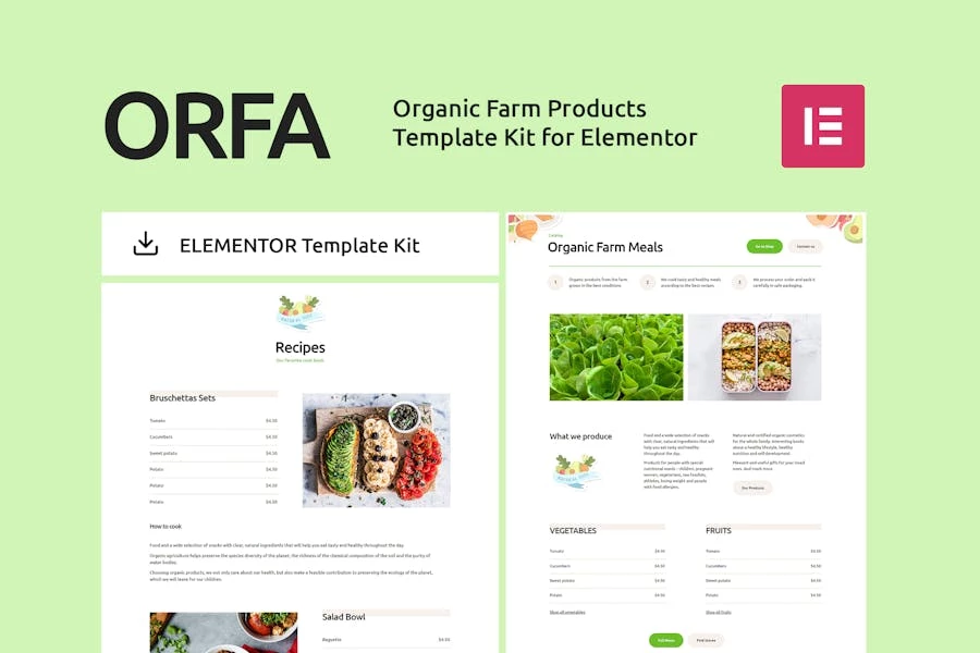 ORFA - Kit de plantillas Elementor para productos agrícolas orgánicos
