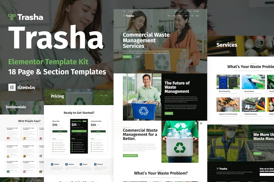Trasha - Template Kit Elementor para el servicio de gestión y reciclaje de residuos