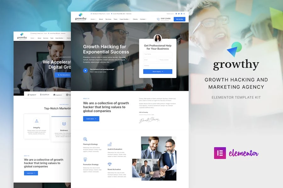 Growthy - Template Kit Elementor para Agencia de marketing y growth hacking