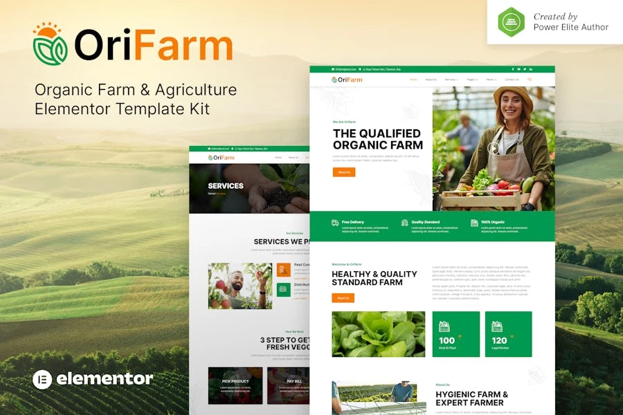 OriFarm ? Kit de plantillas Elementor para granjas y agricultura orgánicas