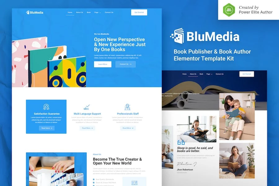 BluMedia ? Kit de plantillas Elementor para editores y autores de libros