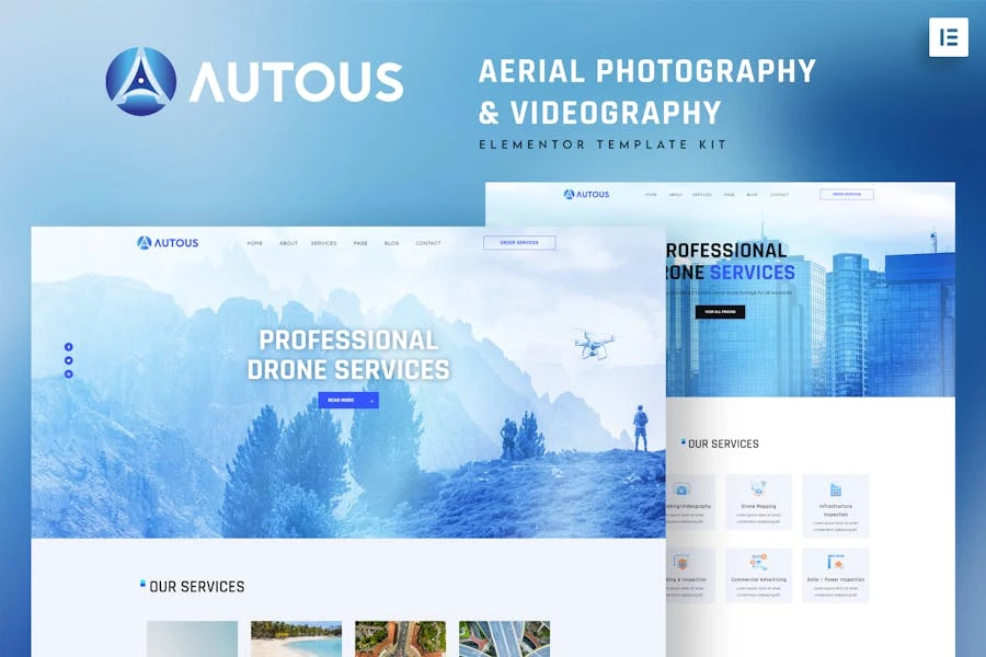 Autous - Template Kit Elementor para fotografía aérea y videografía