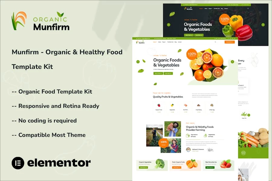 Munfirm - Template Kit Elementor para alimentos orgánicos y saludables