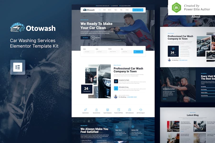 Otowash ? Kit de plantillas Elementor para servicios de lavado y limpieza de autos