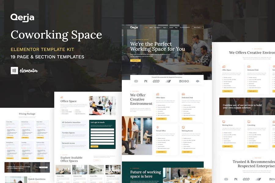Qerja - Template Kit Elementor de WordPress para espacios de coworking
