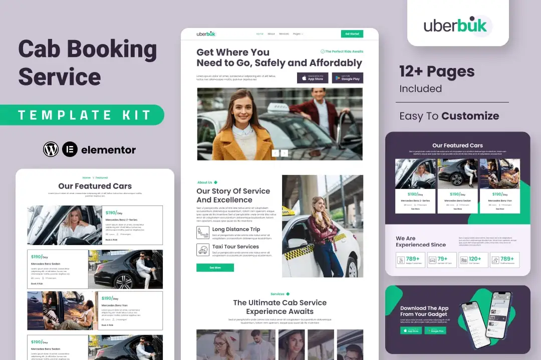 Uberbuk ? Kit de plantillas Elementor para compañías de taxis y servicios de taxis en línea