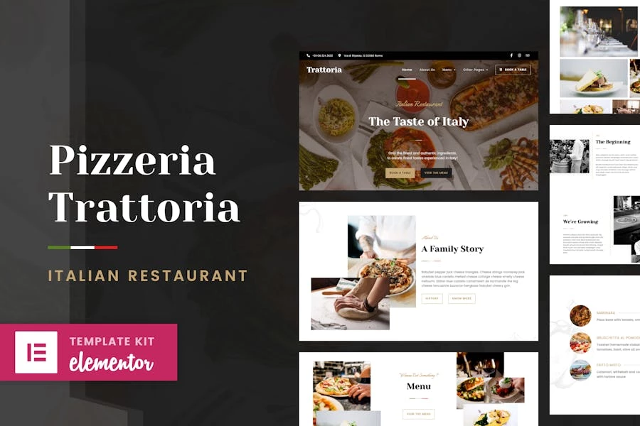 Pizzeria Trattoria - Template Kit Elementor para restaurantes italianos