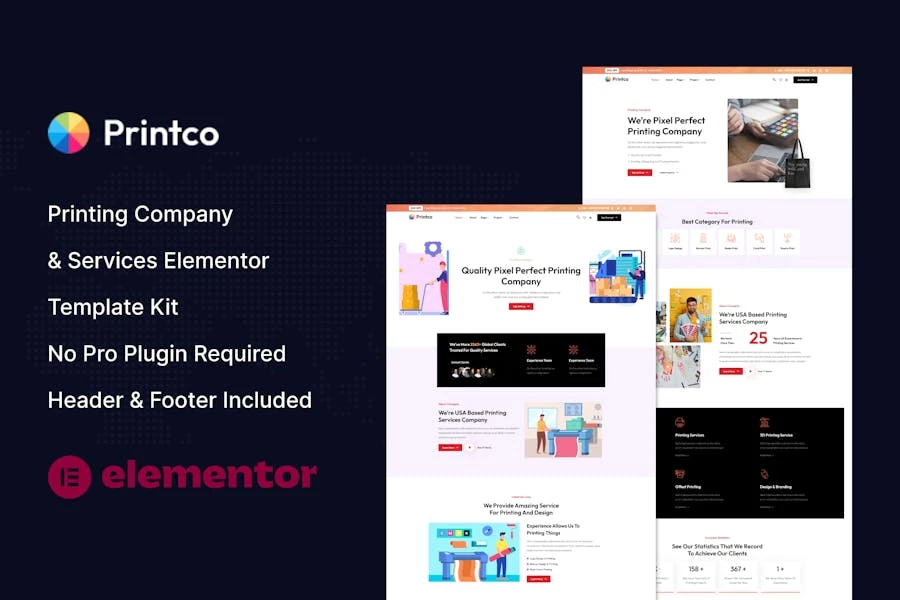 Printco - Kit de plantillas Elementor para empresas y servicios de impresión