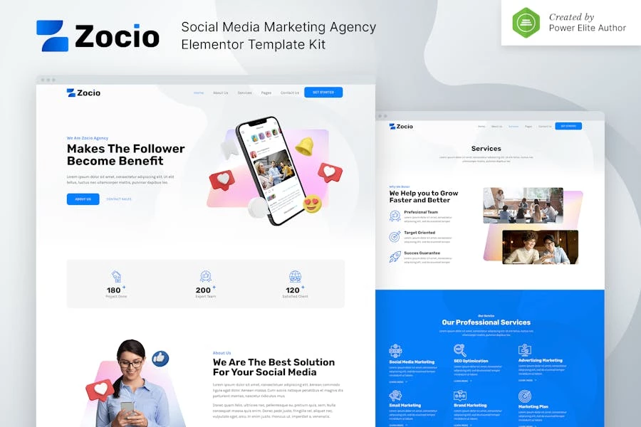 Zocio - Template Kit Elementor para Agencia de marketing en redes sociales