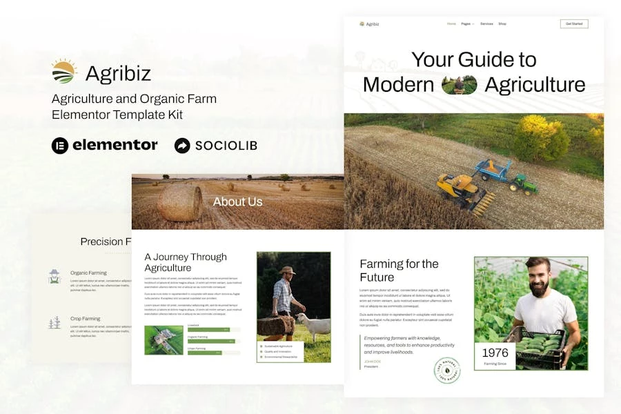 Agribiz - Kit de plantillas Elementor para Agricultura y Agricultura Orgánica