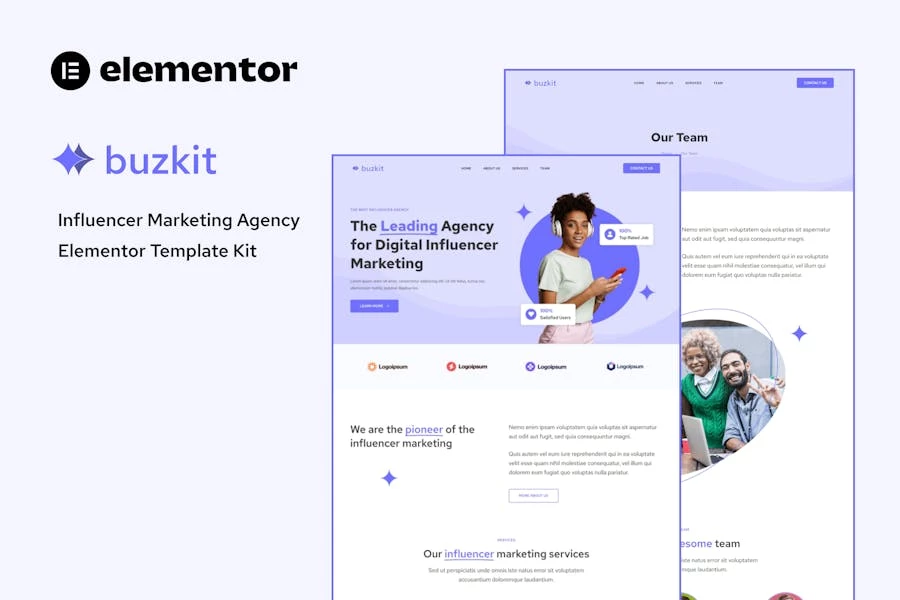 Buzkit - Template Kit Elementor para Agencia de marketing para influenciadores
