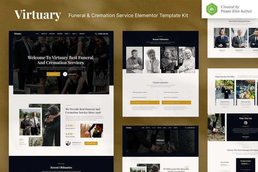 Virtuary - Kit de plantillas Elementor para servicios funerarios y de cremación