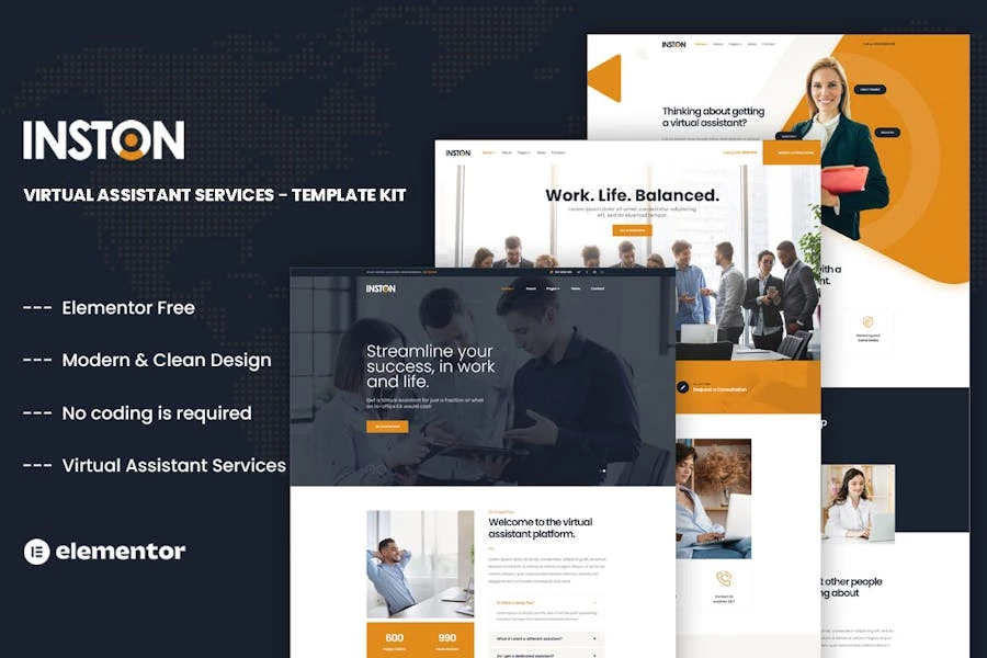 Inston - Template Kit Elementor de servicios de asistente virtual