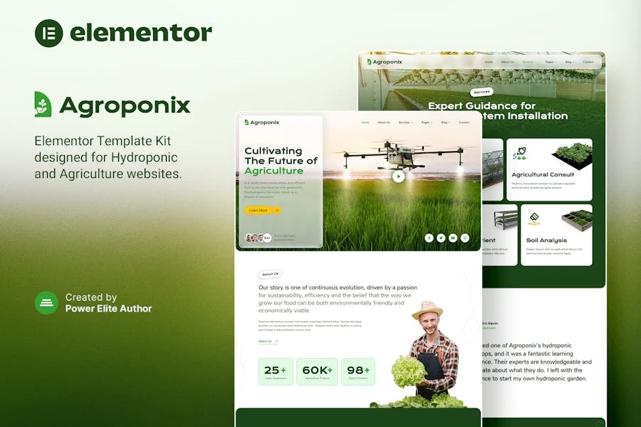 Agroponix ? Kit de plantillas Elementor para hidroponía y agricultura