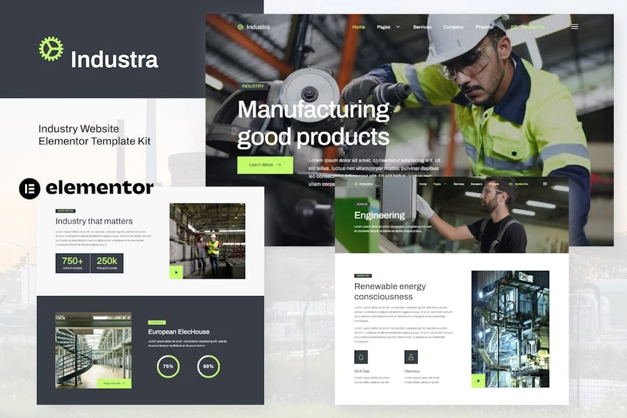 Industra - Template Kit Elementor para la industria y la fabricación