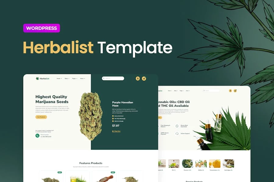 Herbalist ? Template Kit Elementor para tienda de marihuana medicinal