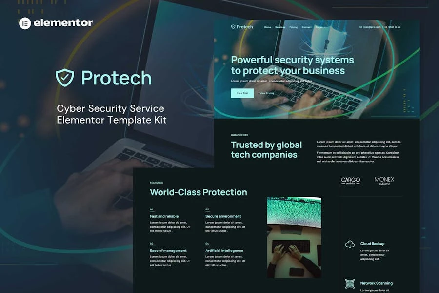 Protech - Template Kit Elementor del servicio de ciberseguridad