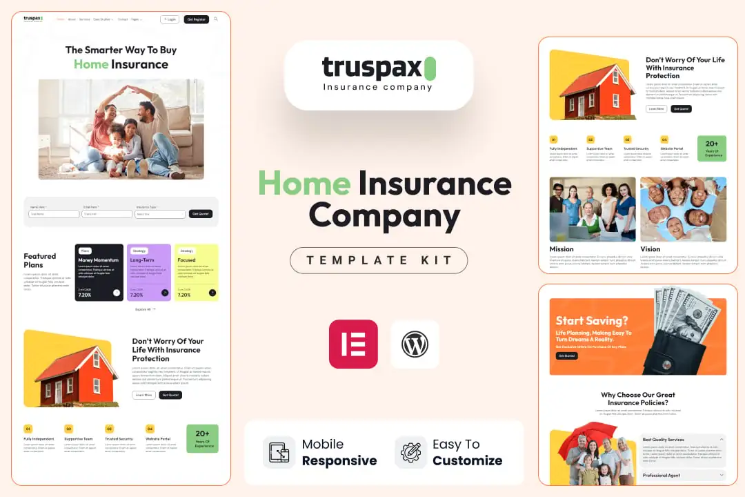 Truspax - Kit de plantillas Elementor para agencias de seguros