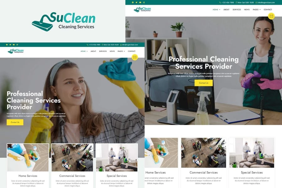 SuClean - Kit de plantillas Elementor para servicios de limpieza