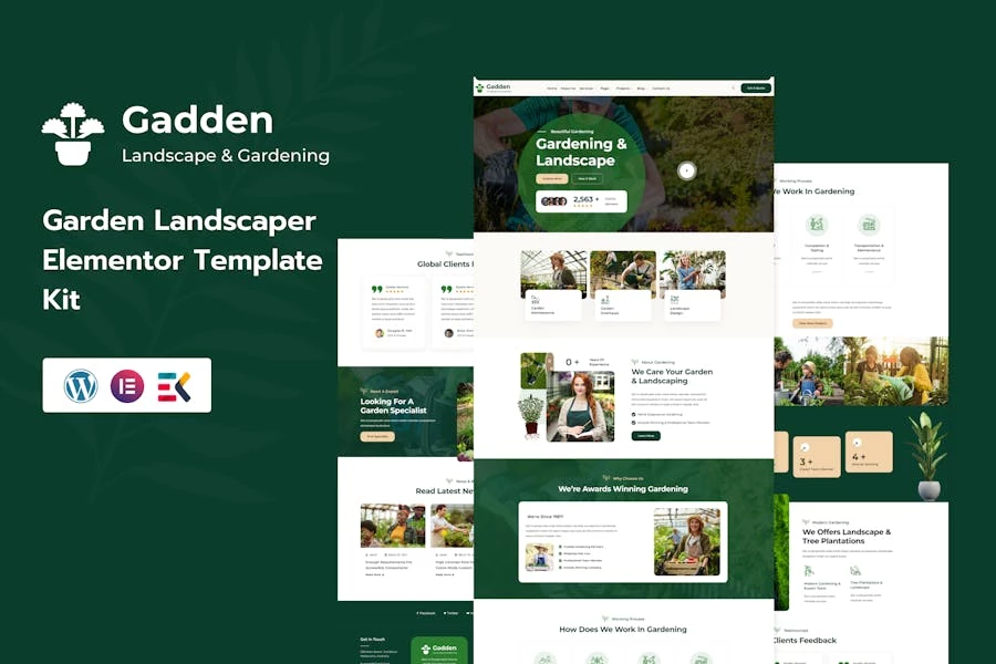 Gadden - Kit de plantillas Elementor para jardinería y paisajismo