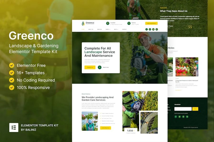 Greenco - Template Kit Elementor para paisajismo y jardinería