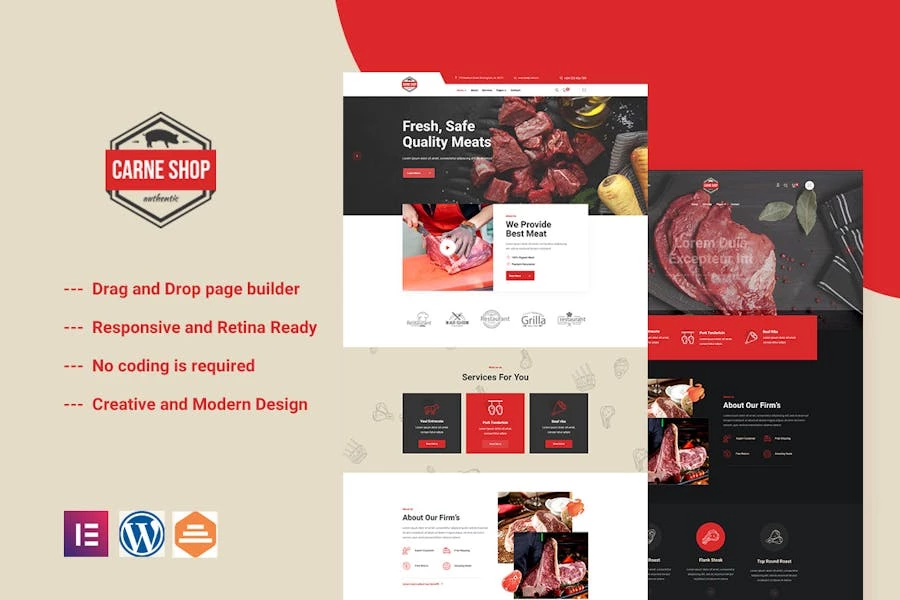 Carne - Template Kit Elementor para tiendas de carne