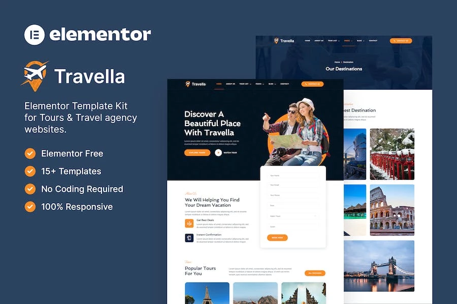 Travella - Template Kit Elementor para Agencia de viajes y tours