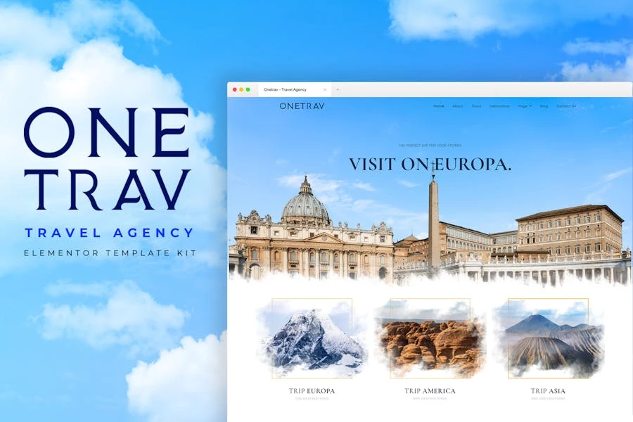 Onetrav - Template Kit Elementor para Agencia de viajes