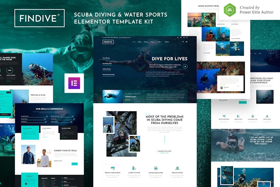 Findive ? Kit de plantillas Elementor para buceo y deportes acuáticos