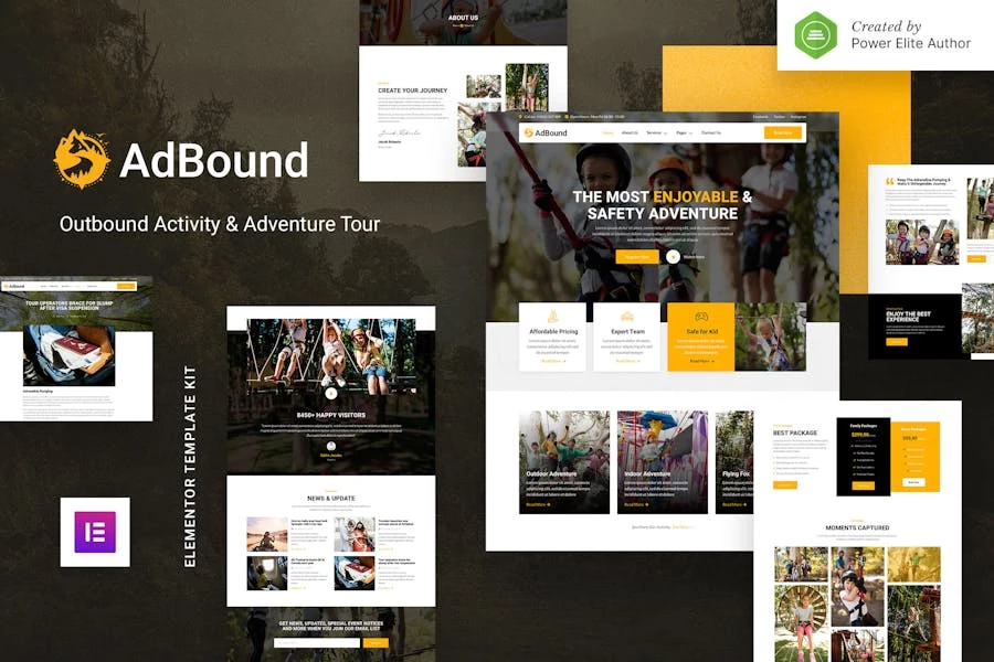 AdBound ? Kit de plantillas Elementor para tours de aventura y actividades salientes