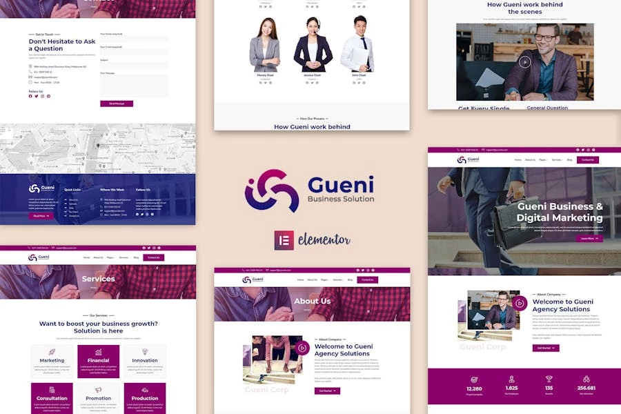 Gueni - Kit de plantillas Elementor para soluciones empresariales