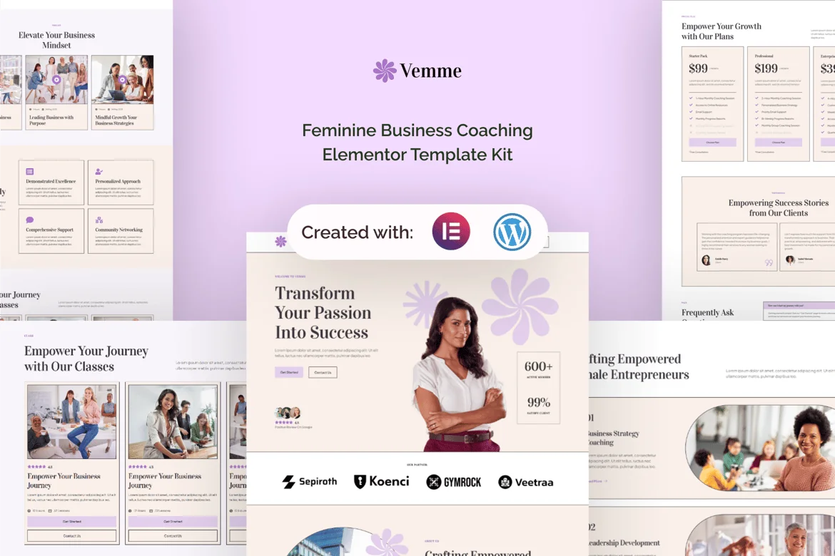 Vemme - Kit de plantillas Elementor para coaching empresarial femenino