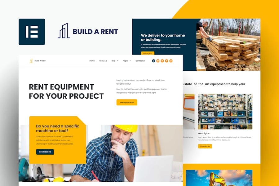 Buildarent - Kit de plantillas Elementor para alquiler de equipos de construcción