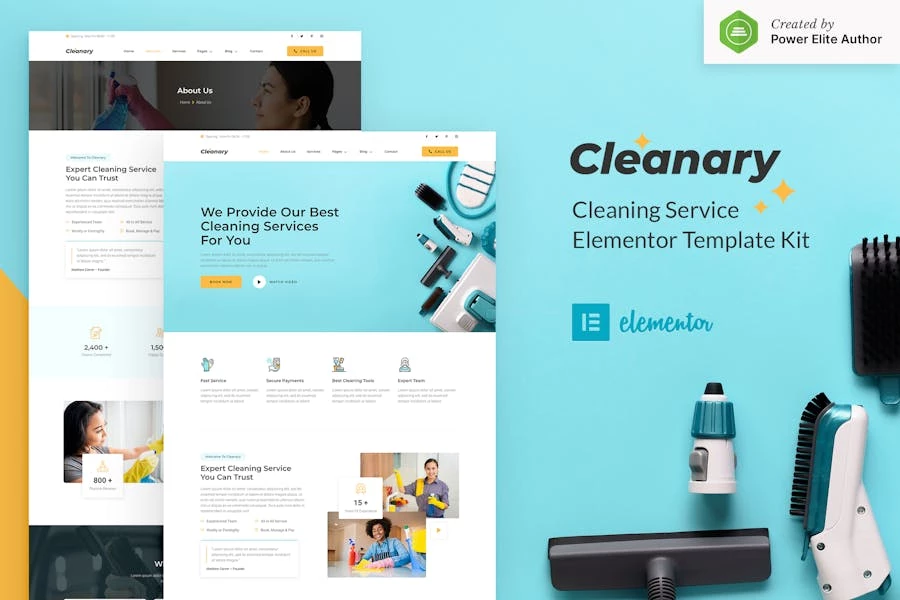 Cleanary - Kit de plantillas Elementor para empresas de servicios de limpieza