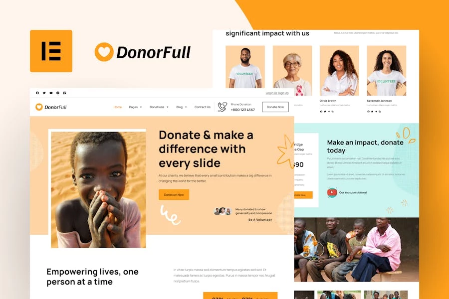 DonorFull ? Kit de plantillas Elementor Pro para organizaciones benéficas y donaciones