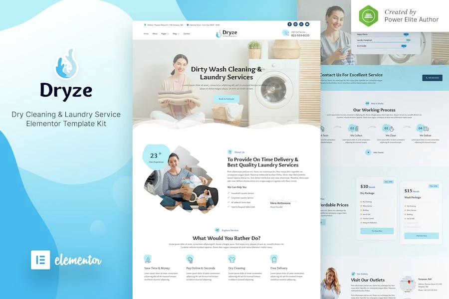 Dryze ? Kit de plantillas Elementor para servicio de tintorería y lavandería